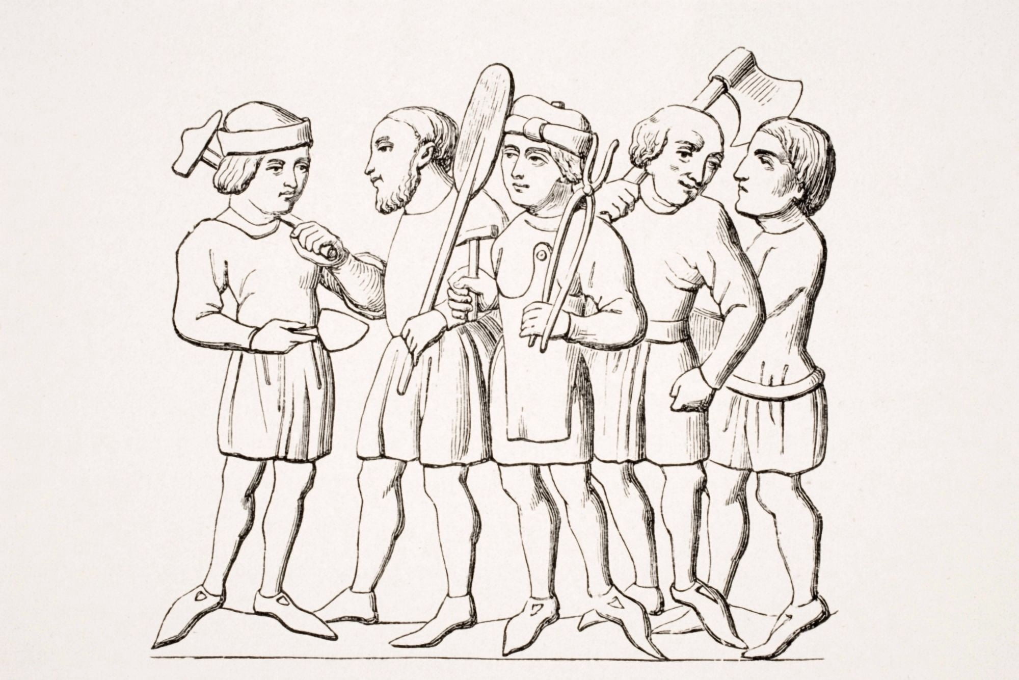 Craftsmen In The 14Th Century 19Th Century Reproduction Of Manuscript Miniature Canvas Art - Ken Welsh  Design Pics (36 x 24)
