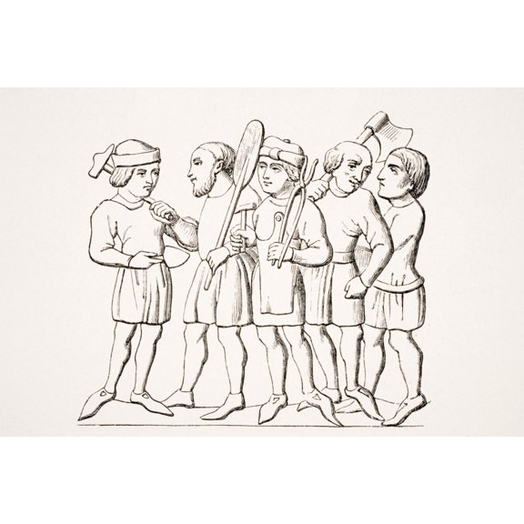 Craftsmen In The 14Th Century. 19Th Century Reproduction Of Manuscript Miniature Poster Print (18 x 12)