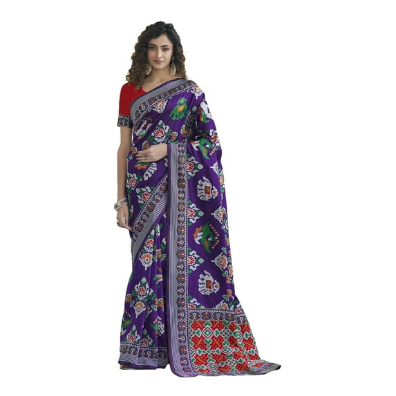 Craftstribe Patola Silk Wine Sari | Wedding Party Festive Wear Saree With Unstitched Blouse