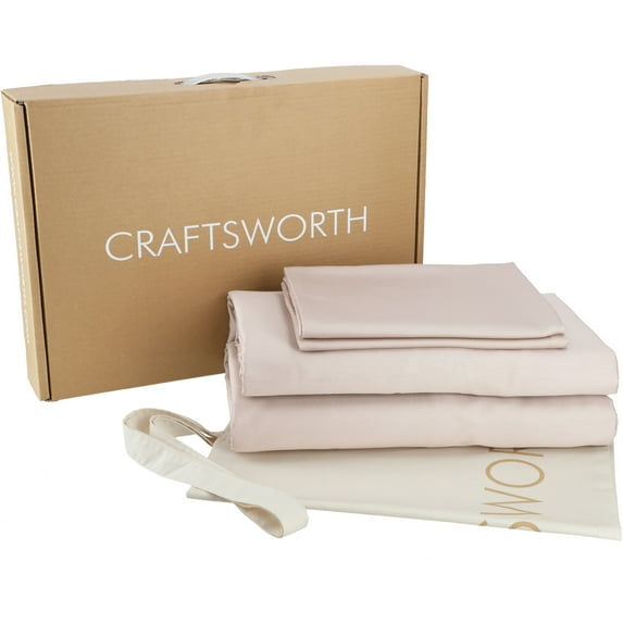 Craftsworth 100% Egyptian Cotton Sheets, 4 Piece Set, Full - Beige