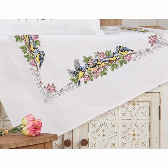 Craftways Blue Finches Table Topper Counted Cross-Stitch Kit