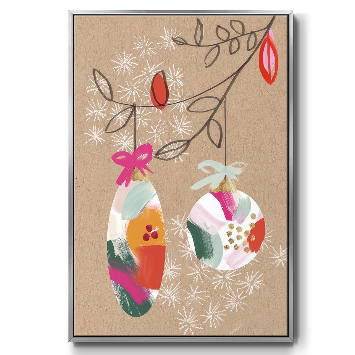 Crafty Christmas Collection B - Framed Gallery Wrapped Holiday Canvas - 17 x 25 - Silver Frame