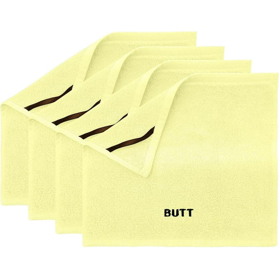Crafty Cloth | 100% Bamboo Butt Cloths | Pack 4 | Rear-End Washcloth Set | (Yellow, Embroidered)