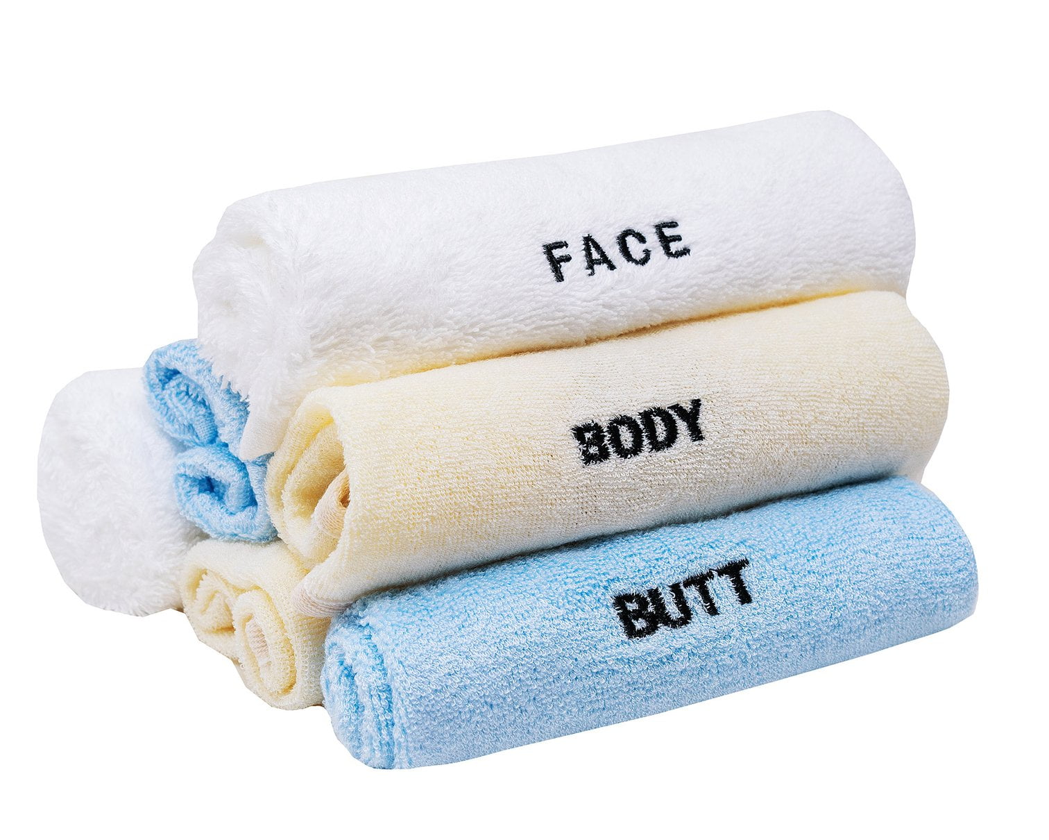Crafty Cloth INC Complete Washcloth Set Embroidered Bathroom Set, Face Body  Butt Washcloth Towel in White, Beige, and Blue by Crafty Cloth - 6 Piece