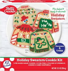 Betty Crocker Ready to Decorate Holiday Sweaters Cookie Kit, Pre-baked Sugar Cookie decorating kit, Icing Pens, Sprinkles, and Candies
