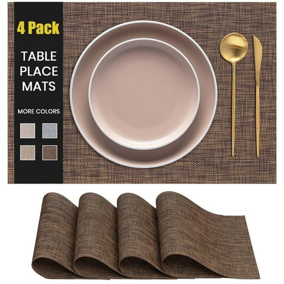 CraftyCrocodile Placemats Set of 4 - Classic Vinyl Dining Table Place Mats 12 x 18 inch Brown