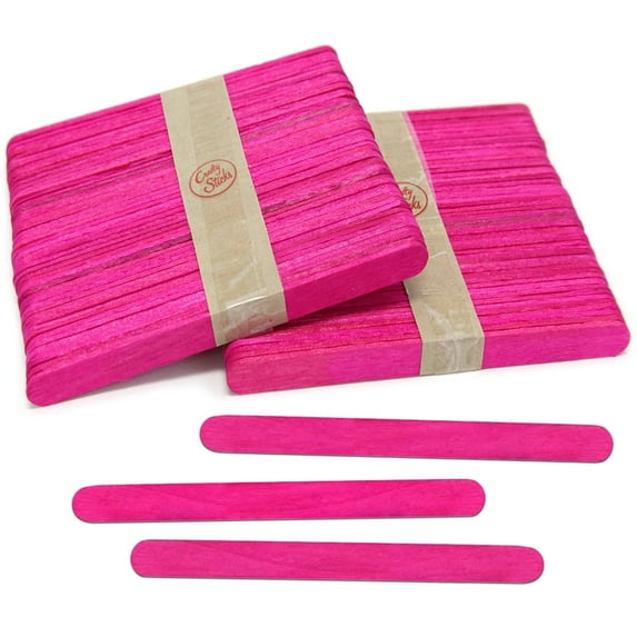 CraftySticks- 100 Pack 4.5 Inch Pink Popsicle Sticks for Crafts, Colored Wooden Craft Sticks for Kids Crafts, STEM Basics and DIY