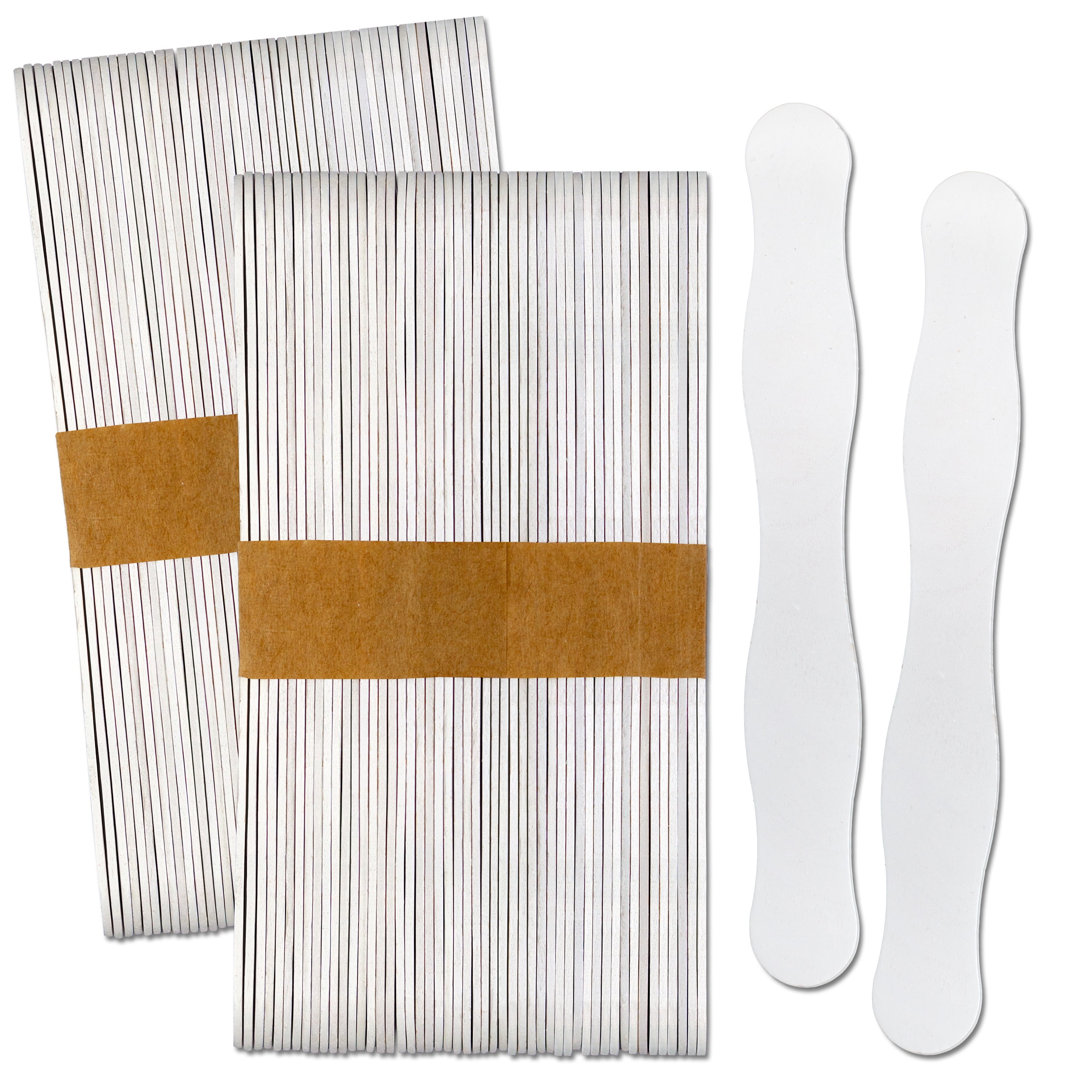 CraftySticks, 100 Pcs, 8 Inch White Wavy Craft Sticks for Fan Handles, Crafts, Wedding Fans, DIY Auction Paddles, Jumbo Wood Popsicle Sticks