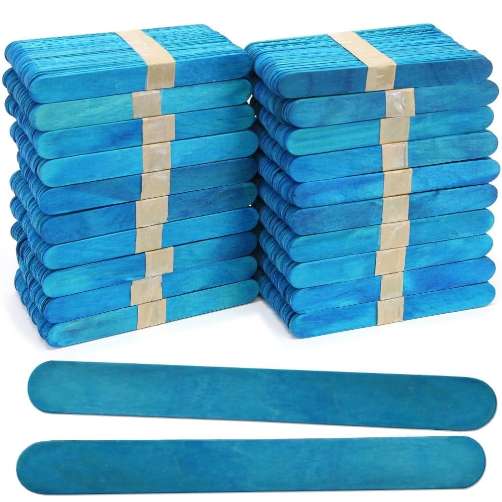 CraftySticks- 1000 Pack, 6 Inch Blue Color, Jumbo Wood Popsicle Sticks for Crafts, Home, School Art, Building, Learning, Wood Tongue Depressor Size