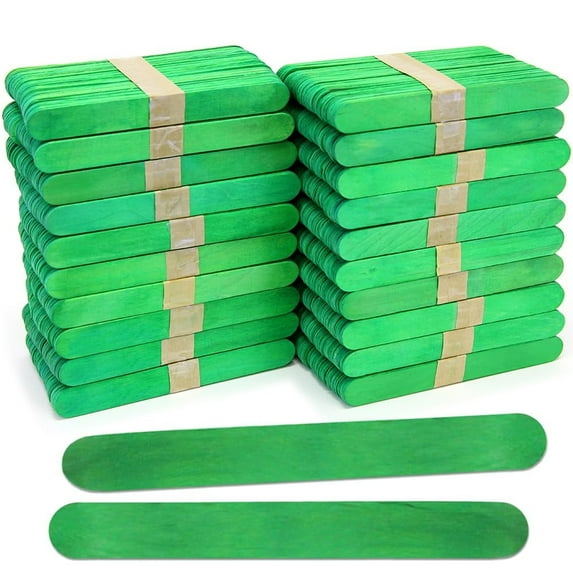 CraftySticks- 1000 Pack, 6 Inch Green Color, Jumbo Wood Popsicle Sticks for Crafts, Home, School Art, Building, Learning, Wood Tongue Depressor Size