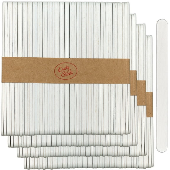 CraftySticks- 200 Pack 4.5 Inch White Painted Popsicle Sticks, Wood Craft Sticks for Crafts, Learning and STEM Basics