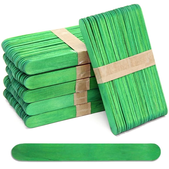 CraftySticks- 300 Pack, 6 Inch Green Color, Jumbo Wood Popsicle Sticks for Crafts, Home, School Art, Building, Learning, Wood Tongue Depressor Size