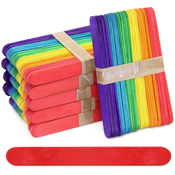 CraftySticks- 300 Pack, 6 Inch Multi Color Rainbow, Jumbo Wood Popsicle Sticks for Crafts, Home, School Art, Building, Learning, Wood Tongue Depressor Size