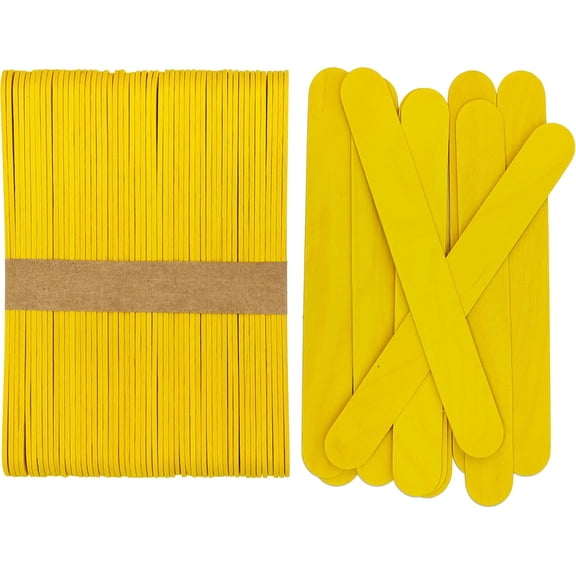 CraftySticks- 300 Pack 6 Inch Yellow Painted Wood Craft Sticks, Jumbo Popsicle Sticks for Crafts, Learning and STEM Basics