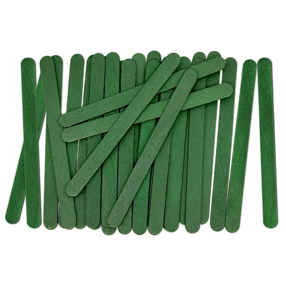 CraftySticks- 50 Pack 4.5 Inch Green Painted Popsicle Sticks, Wood Craft Sticks for Crafts, Learning and STEM Basics
