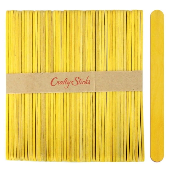 CraftySticks- 50 Pack 4.5 Inch Yellow Popsicle Sticks for Crafts, Colored Wooden Craft Sticks for Kids Crafts, STEM Basics and DIY