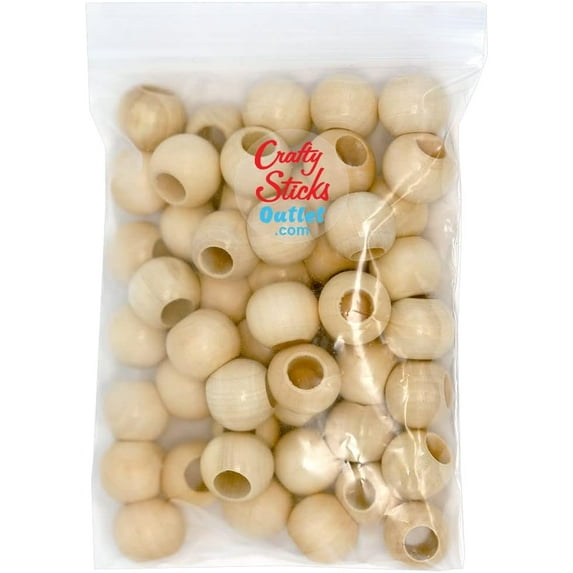 CraftySticks 50 Pcs, 20mm Round Wood Beads Large Hole, Macrame Beads for 8mm Cord, Crafts, Farmhouse Décor Beads, Jewelry Making (20mmNATURAL)