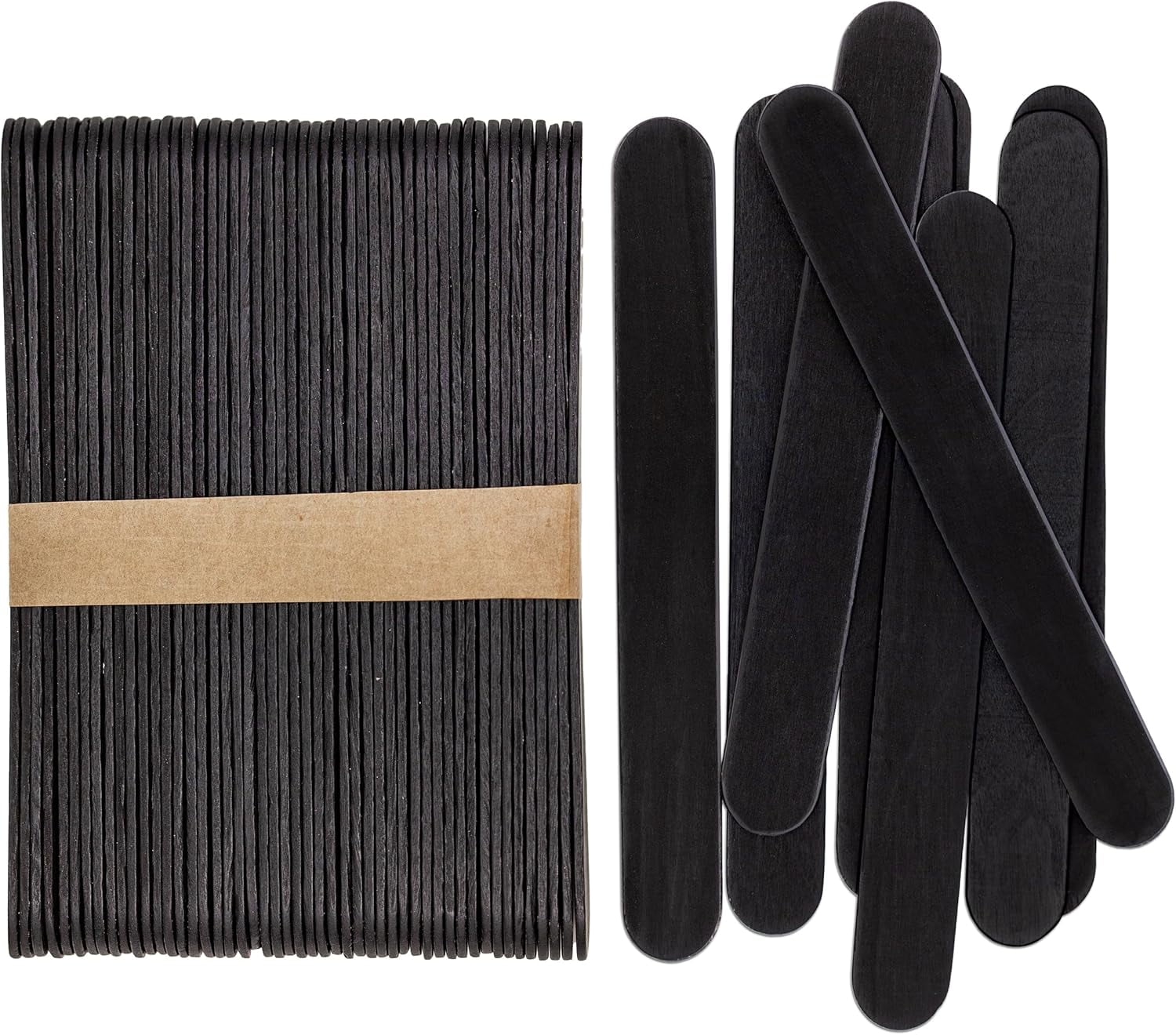 CraftySticks- 600 Pack 6 Inch Black Painted Wood Craft Sticks, Jumbo Popsicle Sticks for Crafts, Learning and STEM Basics