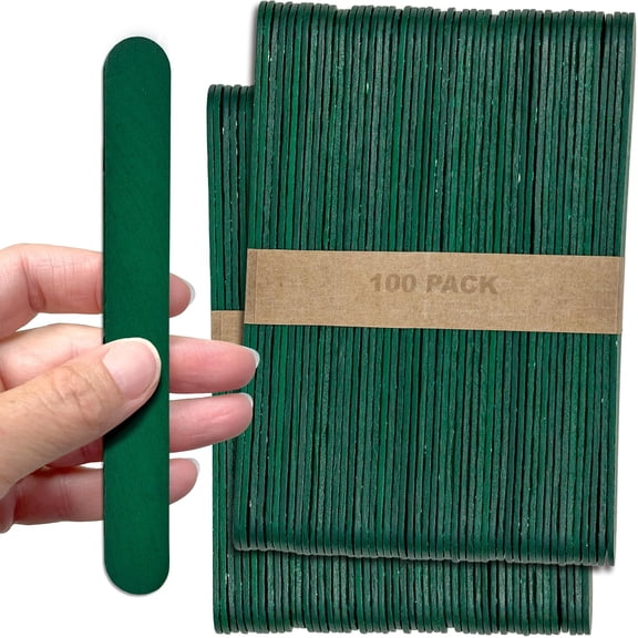 CraftySticks- 600 Pack 6 Inch Green Painted Wood Craft Sticks, Jumbo Popsicle Sticks for Crafts, Learning and STEM Basics