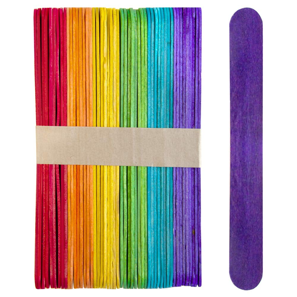 CraftySticks- 600 Pack, 6 Inch Multi Color Rainbow, Jumbo Wood Popsicle Sticks for Crafts, Home, School Art, Building, Learning, Wood Tongue Depressor Size