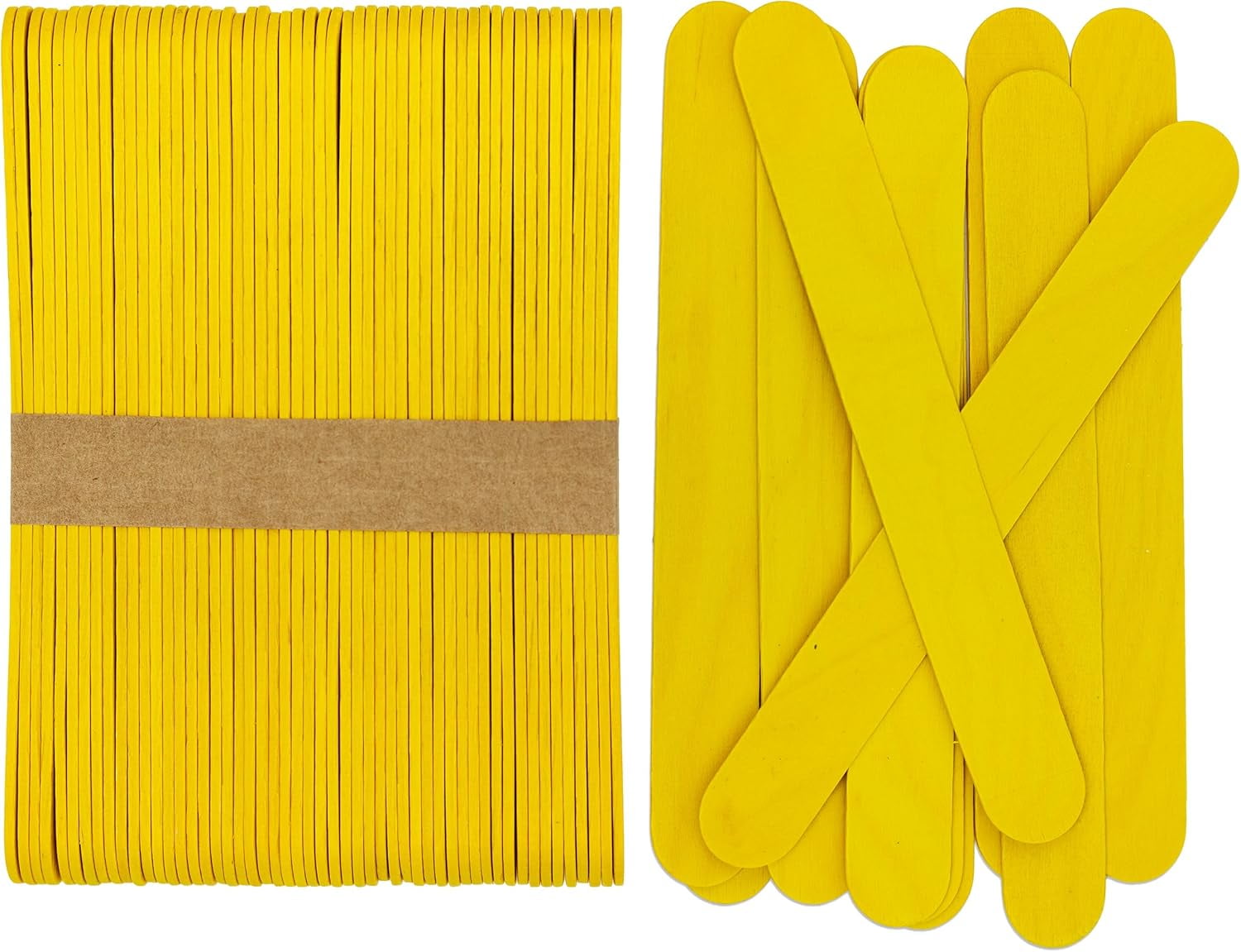 CraftySticks- 600 Pack 6 Inch Yellow Painted Wood Craft Sticks, Jumbo Popsicle Sticks for Crafts, Learning and STEM Basics