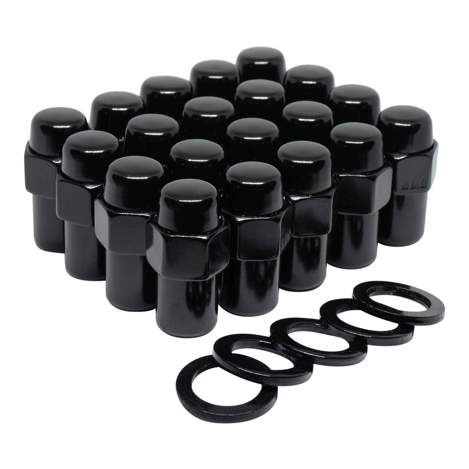 Cragar Standard Mag Lug Nut 1/2"-20 Black with Black Standard Washer Set of 20 Pcs