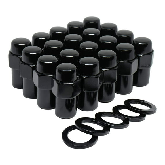 Cragar Standard Mag Lug Nut 12mmx1.5 Black with Black Standard Washer Set of 24 Pcs