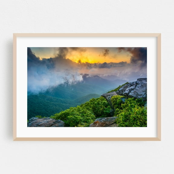 Craggy Pinnacle - North Carolina Photography Mountain Nature Landscape Scenic Sunset Forest Travel Poster Oak Framed Wall Art Print 5 x 7 inches