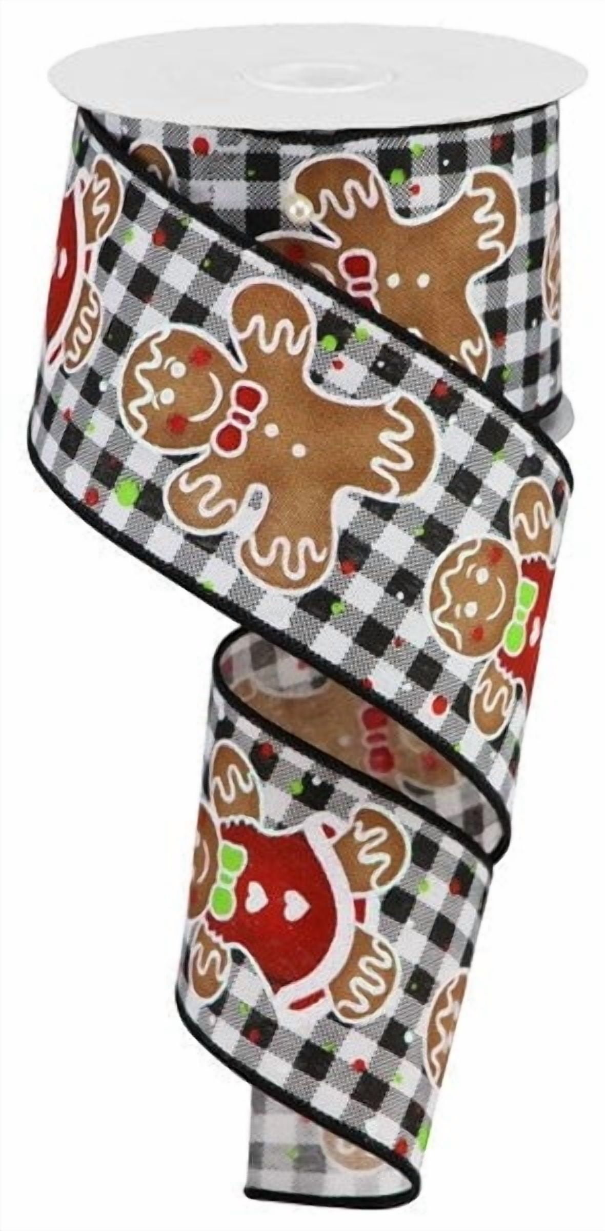 Craig Bachman 2.5" Gingerbread Royal Ribbon: Black Gingham (10 Yards) - Gingerbread Wired Edge Ribbon
