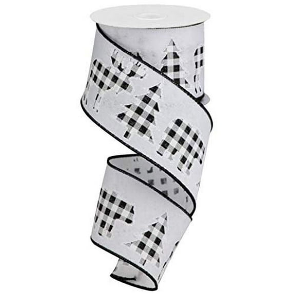 Craig Bachman 2.5" Plaid Moose/Bear/Tree Ribbon: Black/White (10 Yards) Buffalo Plaid Wired Ribbon RGB111927
