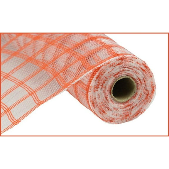 Craig Bachman Faux Jute Plaid Check Deco Poly Mesh Ribbon- 10.5" x 10 Yards (Orange)
