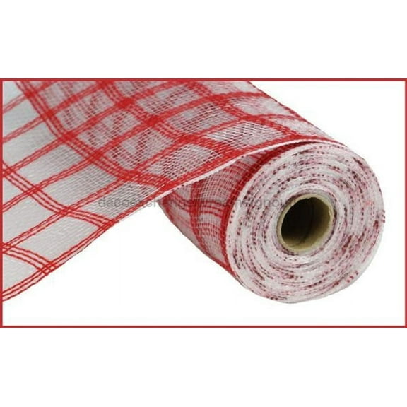 Craig Bachman Faux Jute Plaid Check Deco Poly Mesh Ribbon- 10.5" x 10 Yards (Red)