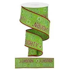 Craig Bachman Naughty or Nice Christmas Wired Edge Ribbon - 2.5" x 10 Yards Lime Red