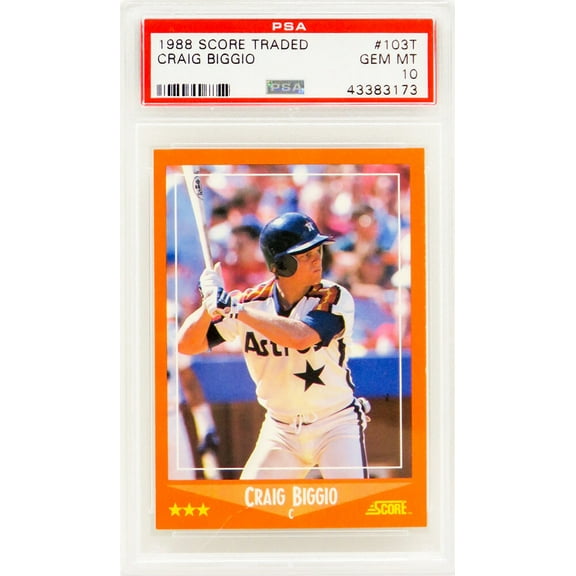 Craig Biggio (Houston Astros) 1988 Score Traded Baseball #103T RC Rookie Card - PSA 10 (Silver Label)