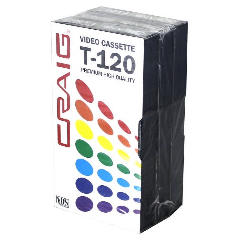 Craig CC358 Premium Blank T-120 VHS Video Tapes | 3-Pack | Video Casette Tapes | High Quality | Recordable and Reusable | 120-Minute Recording Time | 6-Hour Total Time | - image 1 of 2