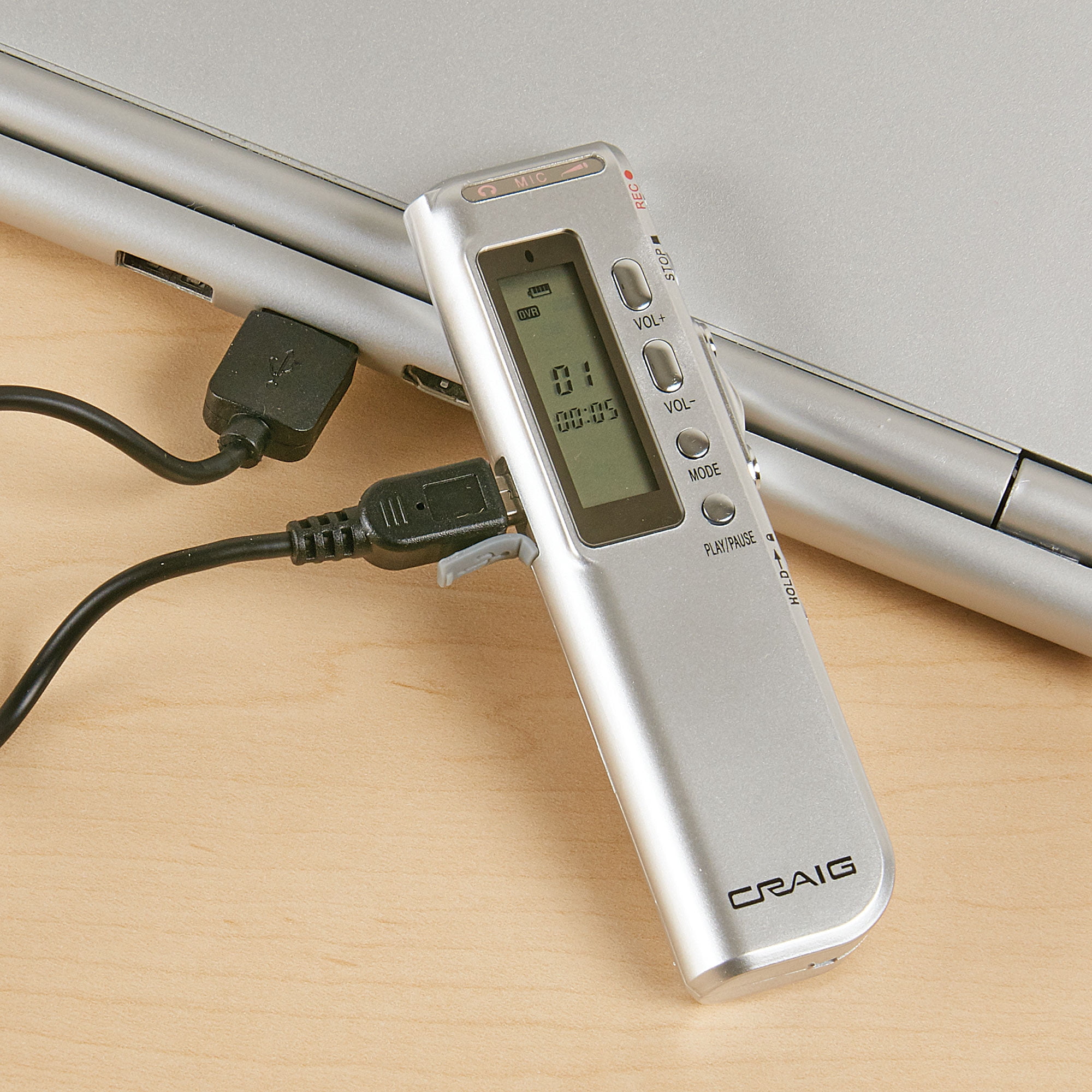 Grabadora de voz Craig Micro Cassette con indicador de grabación LED  (CR8003)