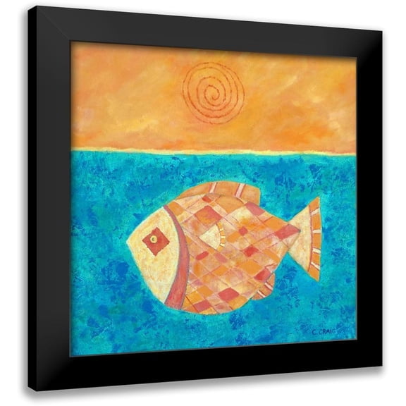 Craig, Casey 12x12 Black Modern Framed Museum Art Print Titled - Fish With Spiral Sun