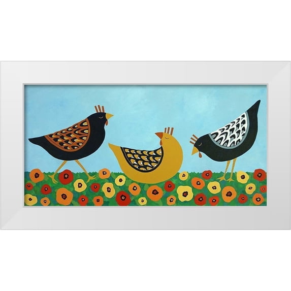Craig, Casey 14x9 White Modern Wood Framed Museum Art Print Titled - Hens and Poppies