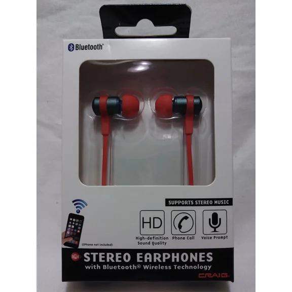 Craig Cbh515Odrd Red Bluetooth Stereo Earphones With