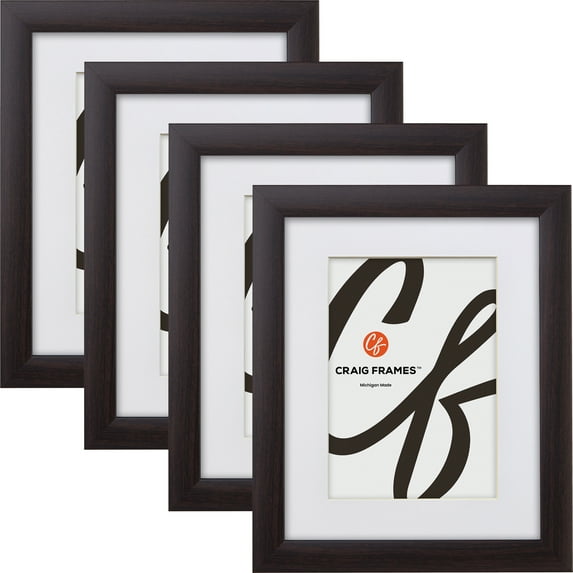 Craig Frames 12x16 inch Brazilian Walnut Brown Picture Frame Matted for a 8x12 Photo, Set of 4