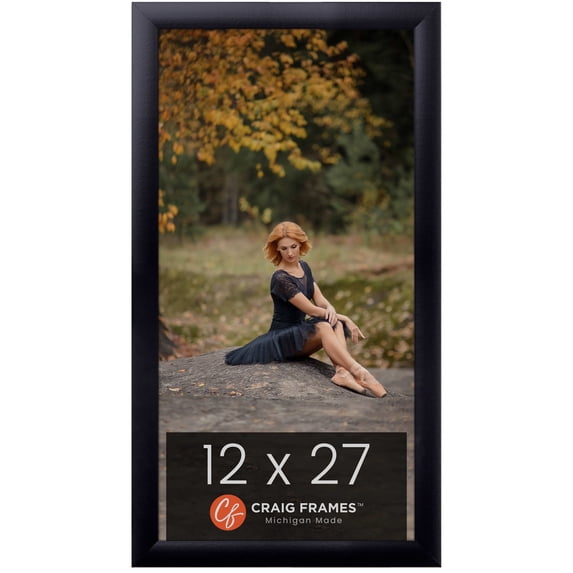 Craig Frames 12x27 Picture Frame - Black Style 1"WB3 1 Inch MDF Moulding - Wall Display Frame for Art, Posters, or Photos