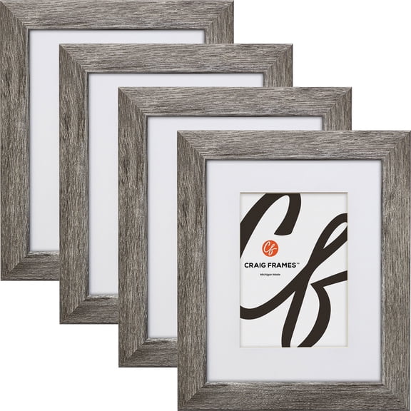 Craig Frames 13x19 inch Gray Barnwood Picture Frame Matted for a 9x13 Photo, Set of 4