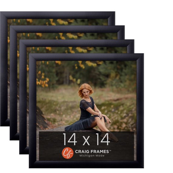 Craig Frames 14x14 Black Picture Frame 1-Inch Wide Smooth Black Gallery Rounded Moulding, Pack of 4