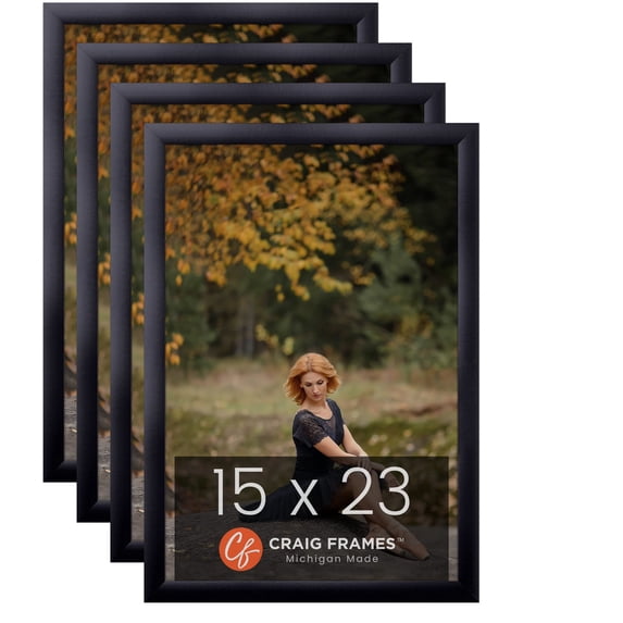 Craig Frames 15x23 Black Picture Frame 1-Inch Wide Smooth Black Gallery Rounded Moulding, Pack of 4