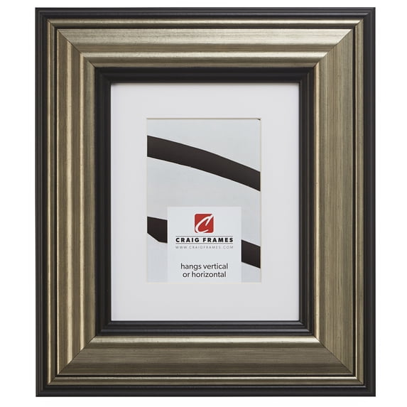 Craig Frames 21307202 18x24 inch Aged Silver and Black Picture Frame Matted for a 12x18 Photo