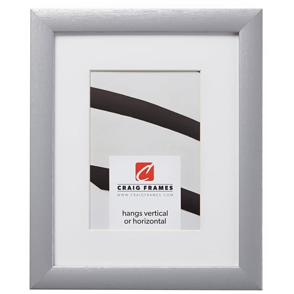 Craig Frames 23247018 11x14 inch Brushed Silver Picture Frame Matted for an 8x10 Photo