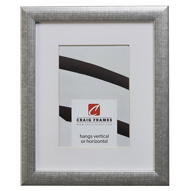 Craig Frames 23247944 5x7 inch Scratched Silver Picture Frame Matted for a 4x6 Photo