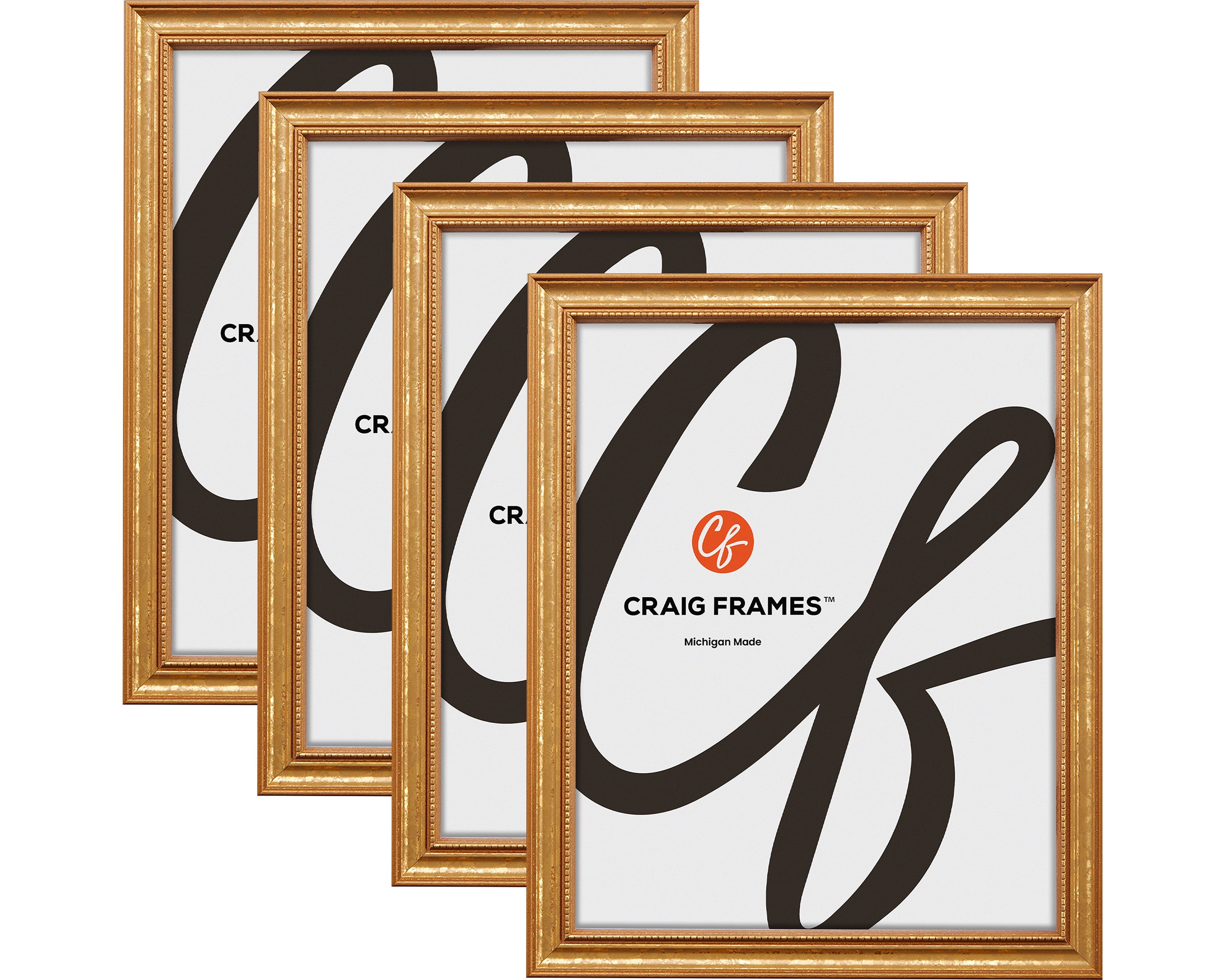 Craig Frames 314GD, 11x15 Picture Frame, Ornate Gold, Set of 4