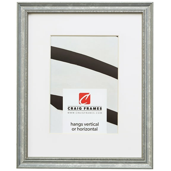 Craig Frames 314SI 11x14 inch Ornate Silver Picture Frame Matted for an 8x10 Photo