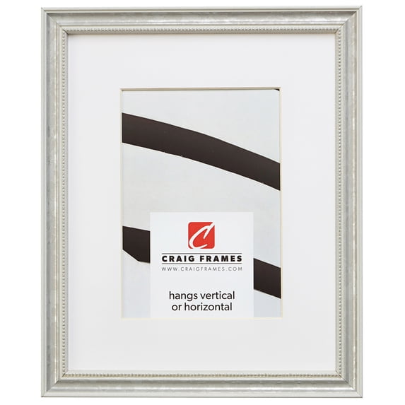 Craig Frames 314WH 12x36 inch Ornate White and Silver Picture Frame Matted for an 8x32 Photo